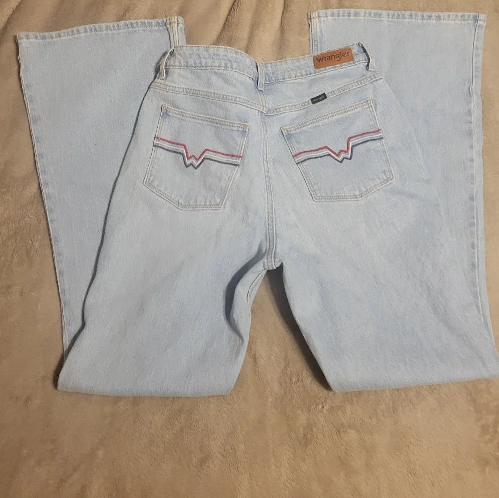 Wrangler Light Blue Flare Jeans with Red & Navy Pocket Stitching